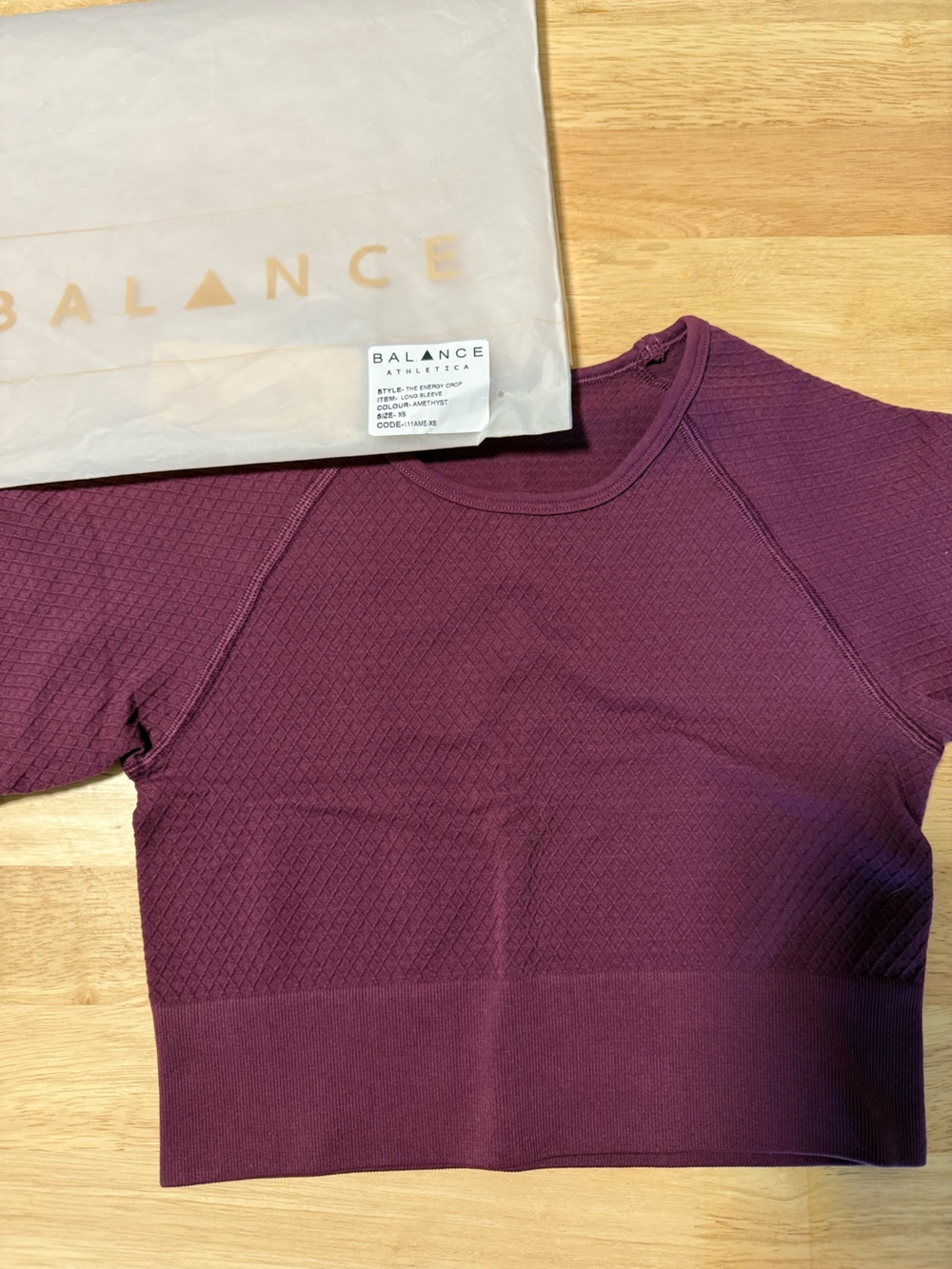 Balance Athletica The Energy Crop Long Sleeve Amethyst Purple XS NWT
